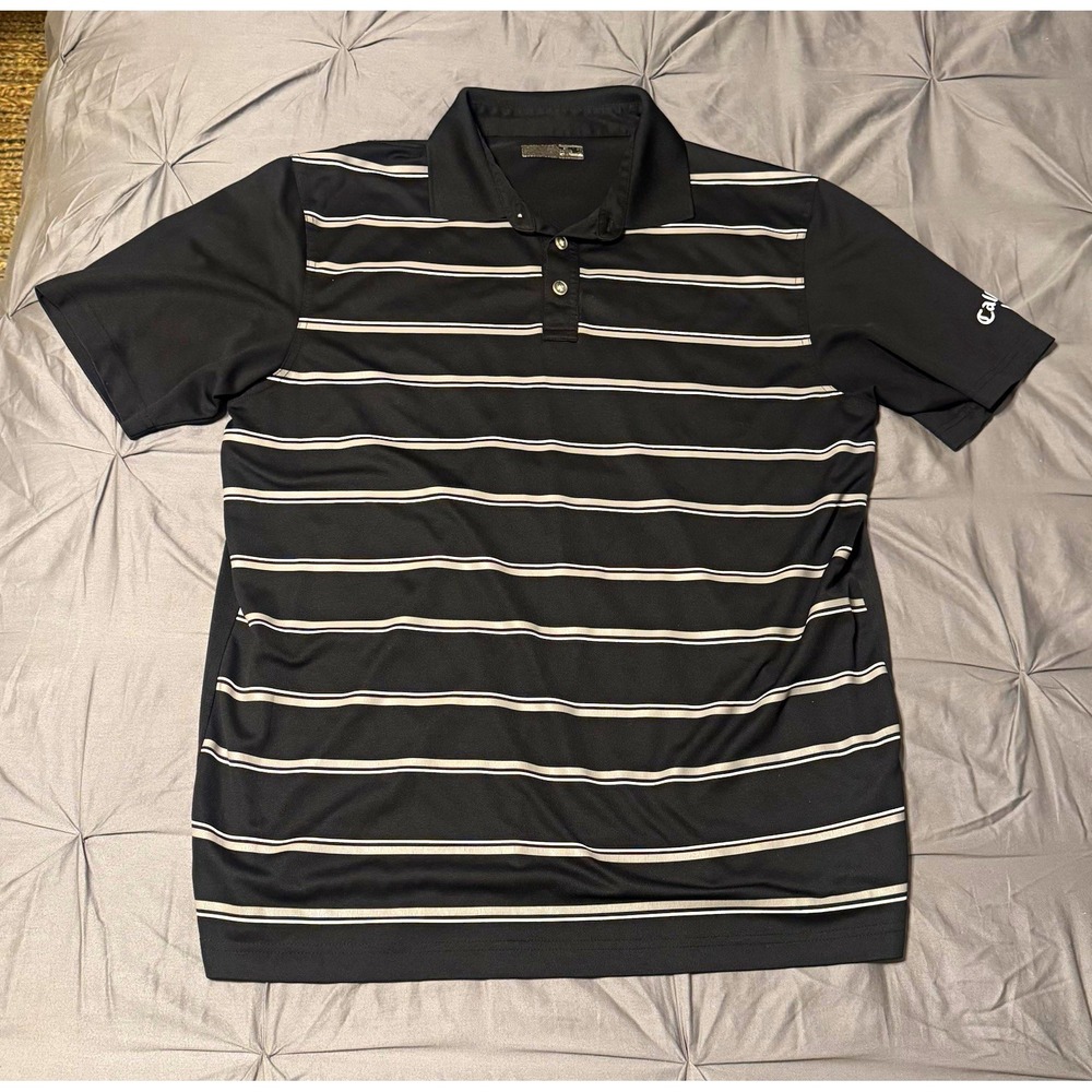 Callaway Golf Striped Polo L Black/White Short Sleeve Polyester